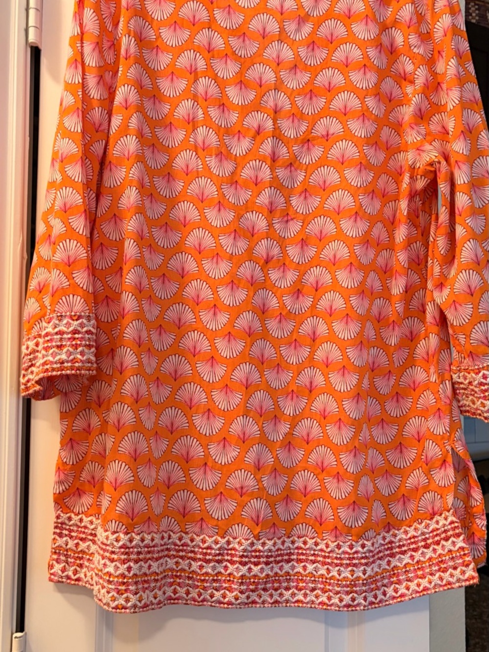 Sigrid Olsen Orange & Pink Printed Tunic with Embroidered V-Neck - Picture 7 of 10